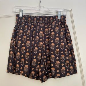 Mango Smocked Waist Block Print Shorts